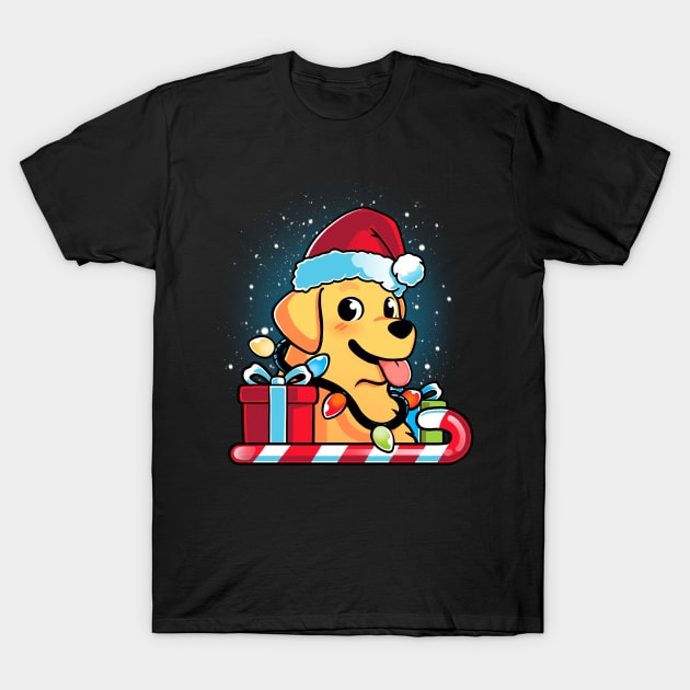 Yellow Labrador Dog Christmas T-Shirt by Digital Magician